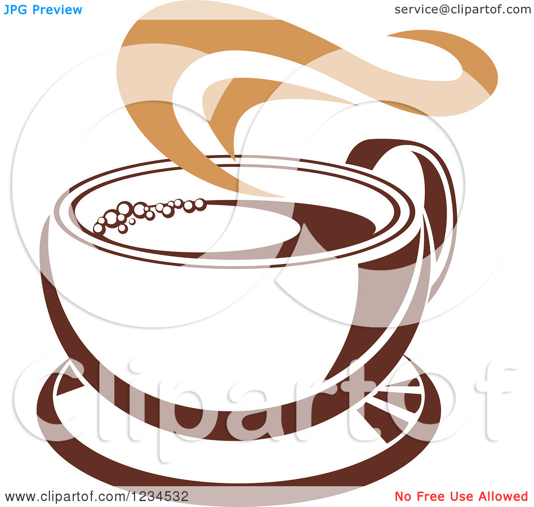 Clipart Of A Brown Cafe Coffee Cup With Steam 31   Royalty Free Vector