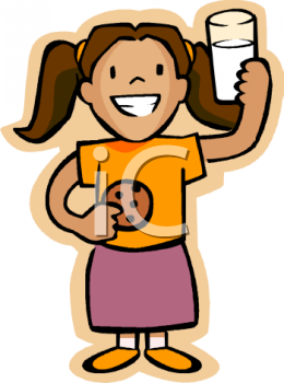 Clipart Picture Of A Girl Holding A Cookie And Glass Of Milk