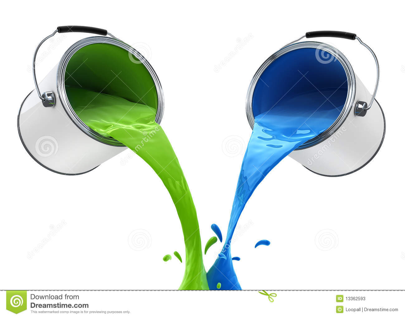 Colour Paint Pouring From Bucket 3d Illustration Isolated On White