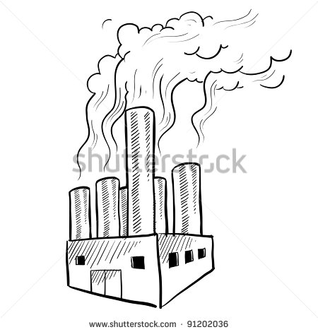 Factory Building With Smoke Stacks Clipart Style Polluting Industrial