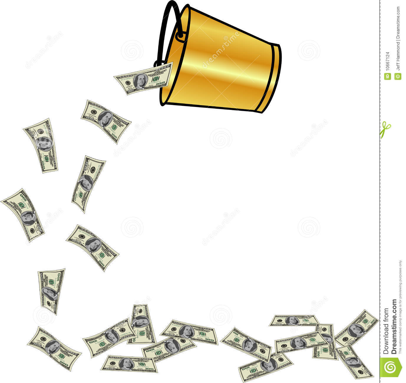 Golden Bucket Pouring Cash  100 Dollar Bills  With Lots Of Room For    