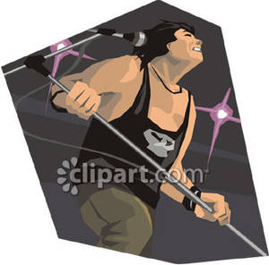 Hard Rock Singer Holding His Mic Stand   Royalty Free Clipart Picture