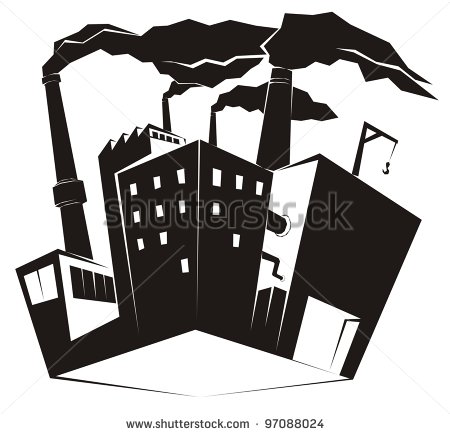 Heavy Industrial Site   Factory With Black Smoke Rising From High    