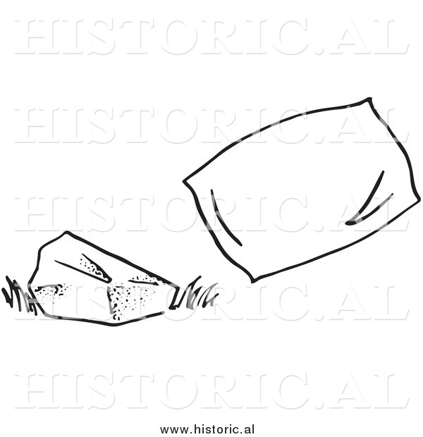 Historical Clipart Of A Hard Rock Beside Soft Pillow   Black And White    