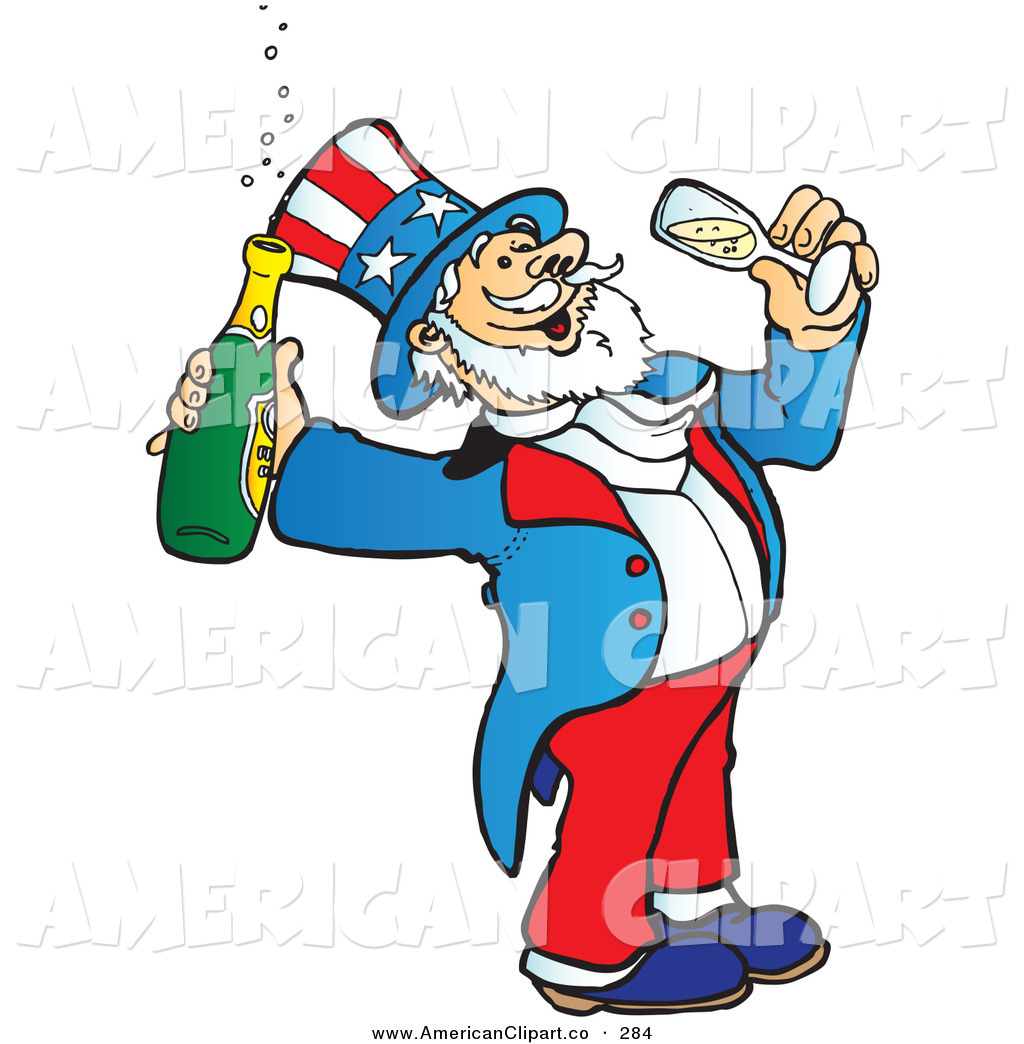 Illustration Of Uncle Sam Drinking Bubbly Champagne On New Years