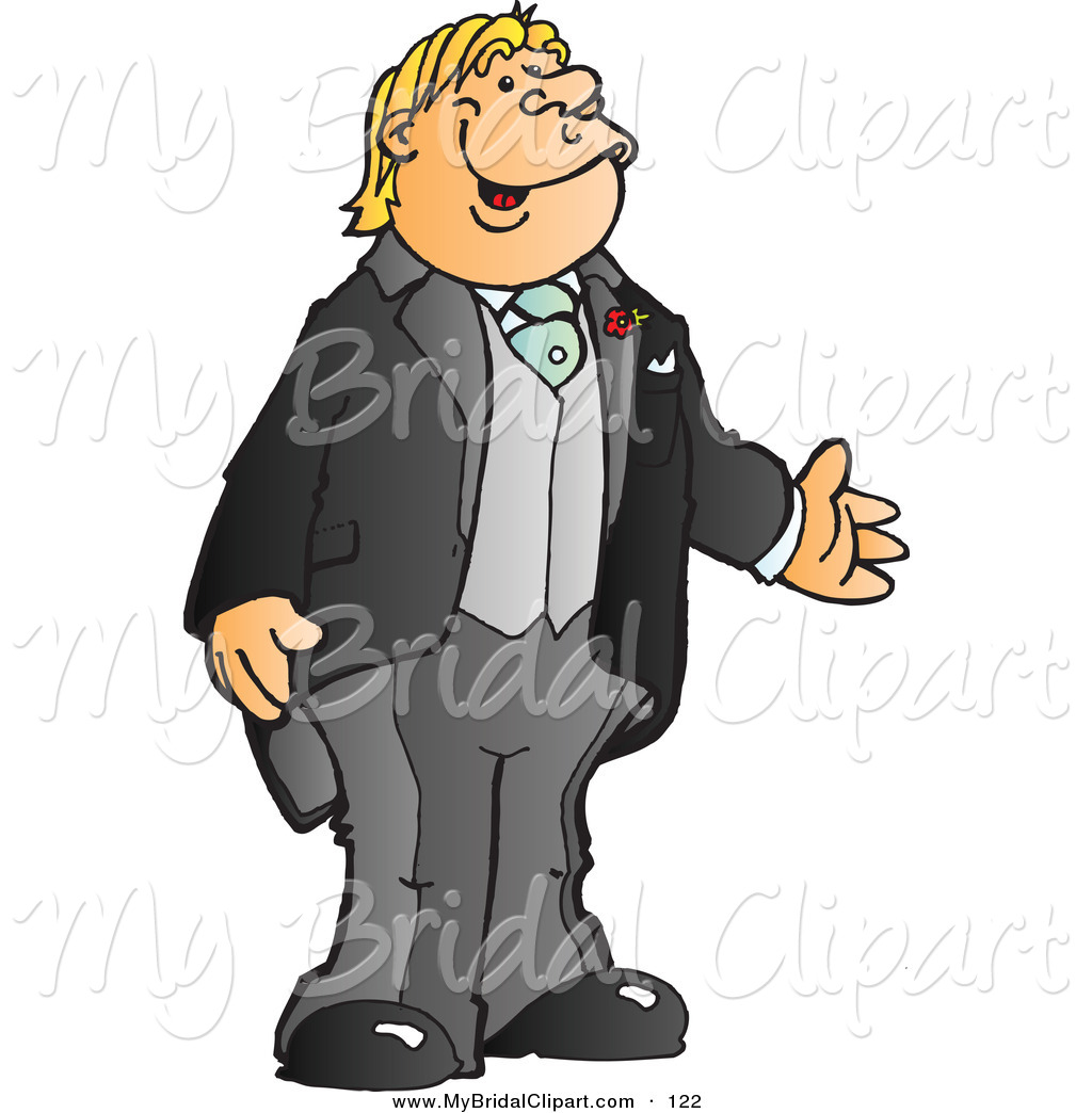 Larger Preview  Bridal Clipart Of A Happy Blond Groom Gesturing With