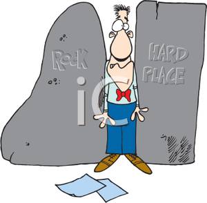 Man Stuck Between A Rock And A Hard Place Royalty Free Clipart    