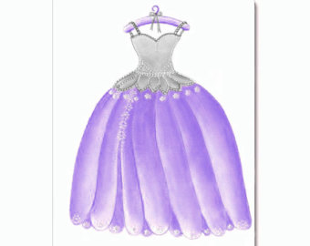 Princess Dress Art Print Purple Gi Rl Nursery Girls Room Decor Kids
