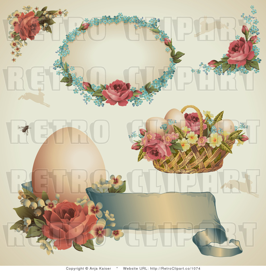 Royalty Free Retro Collage Of Victorian Easter Designs With Roses Eggs