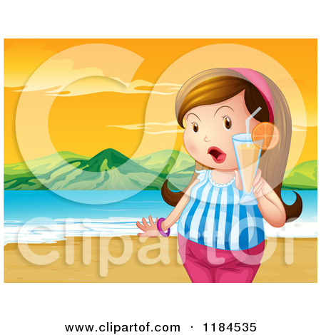 Surprised Chubby Woman Holding Juice On A Beach By Colematt