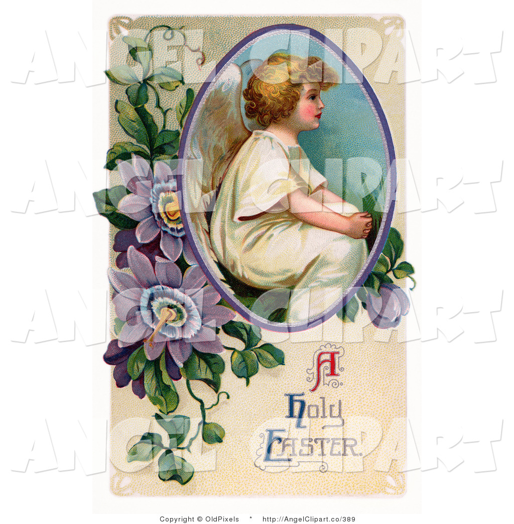 Sweet Victorian Easter Cherub Angel Seated In A Circle With Purple
