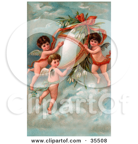Three Victorian Cherubs Transporting A Giant Easter Egg With Flowers
