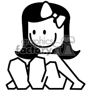 Black And White Little Girl Sitting Down With A Bow In Her Hair