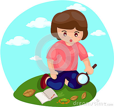 Boy Doing Research Study With Magnify Stock Photo   Image  36793180