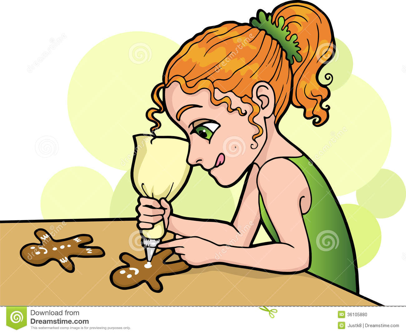 Cartoon Of A Girl Decorating Gingerbread Man Cookies For The    