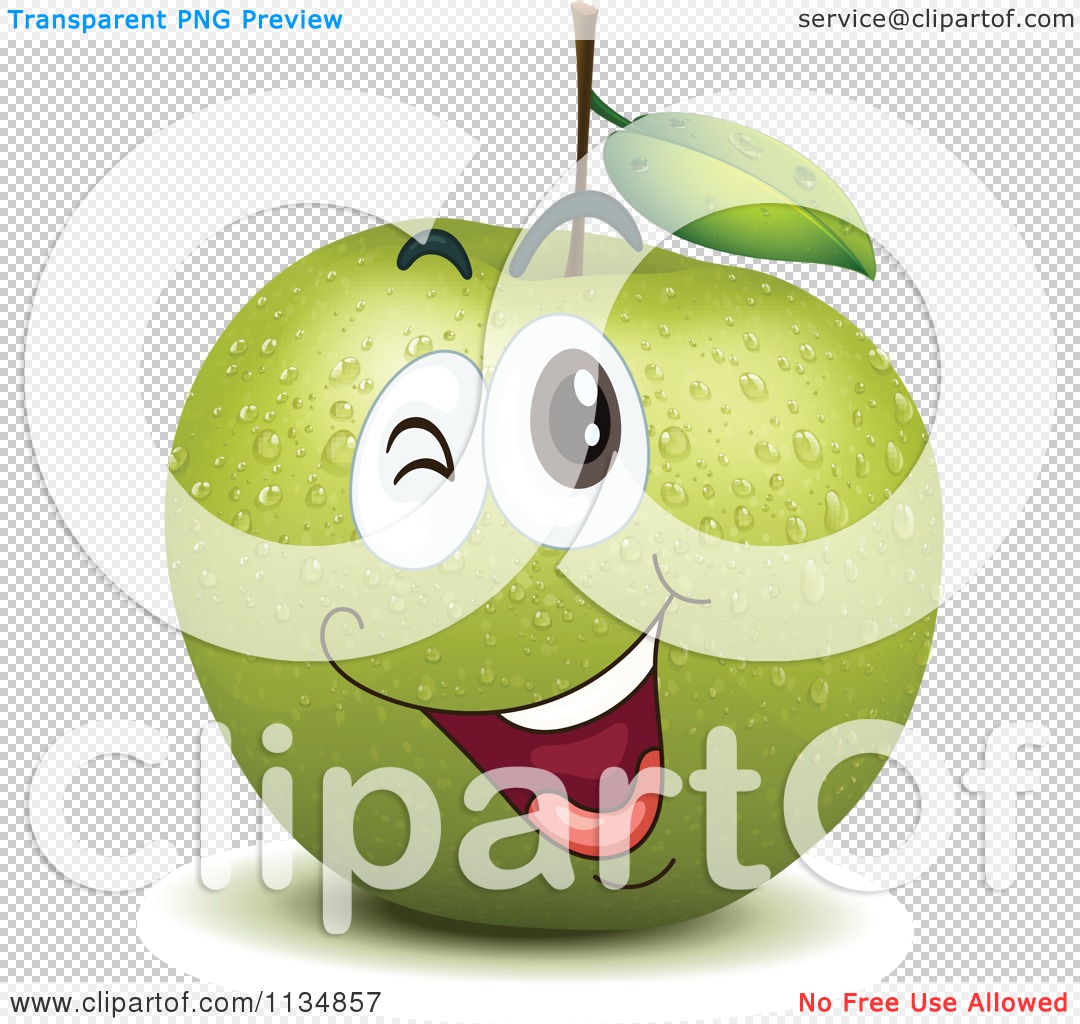 Cartoon Of A Happy Winking Green Apple   Royalty Free Vector Clipart
