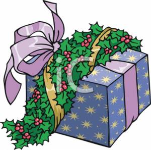 Christmas Clipart Picture Of Wrapped Gift With A Holly Swag