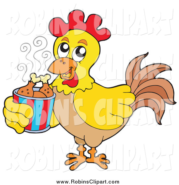 Clip Art Of A Rooster Holding A Bucket Of Chicken Drumsticks By    