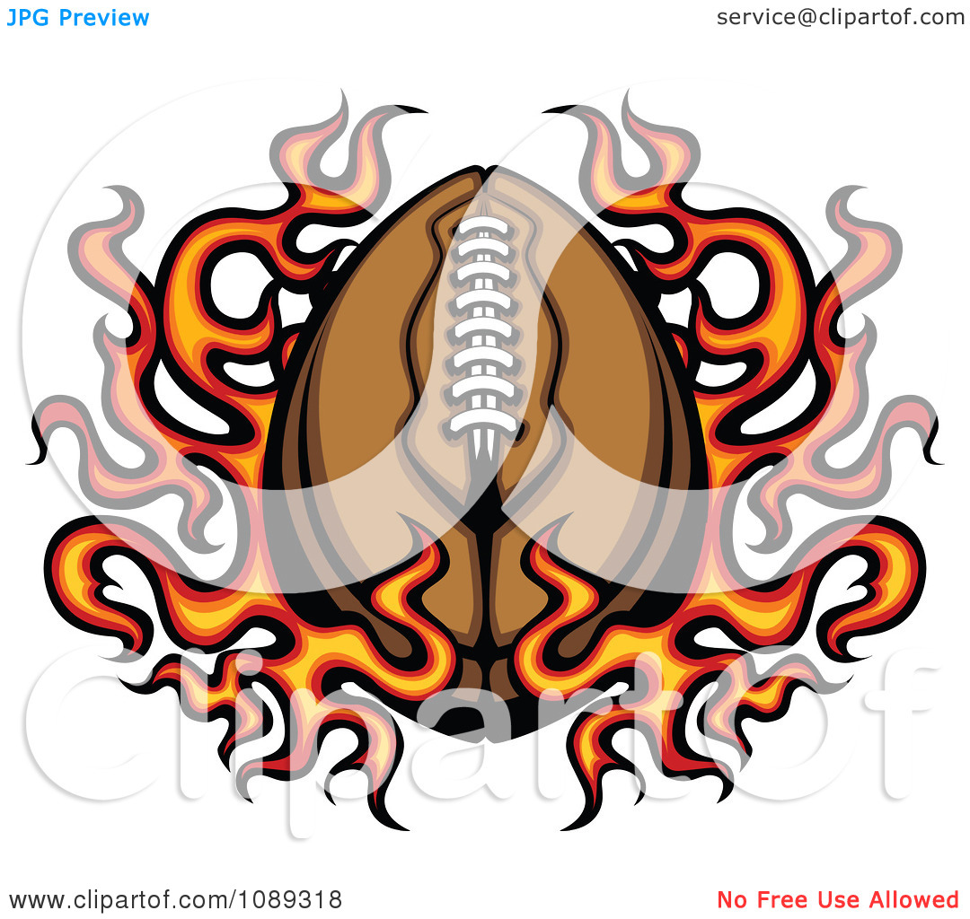 Clipart American Football On Flames   Royalty Free Vector Illustration