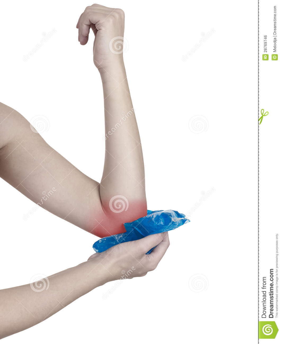Cool Gel Pack On A Swollen Hurting Elbow  Royalty Free Stock Image