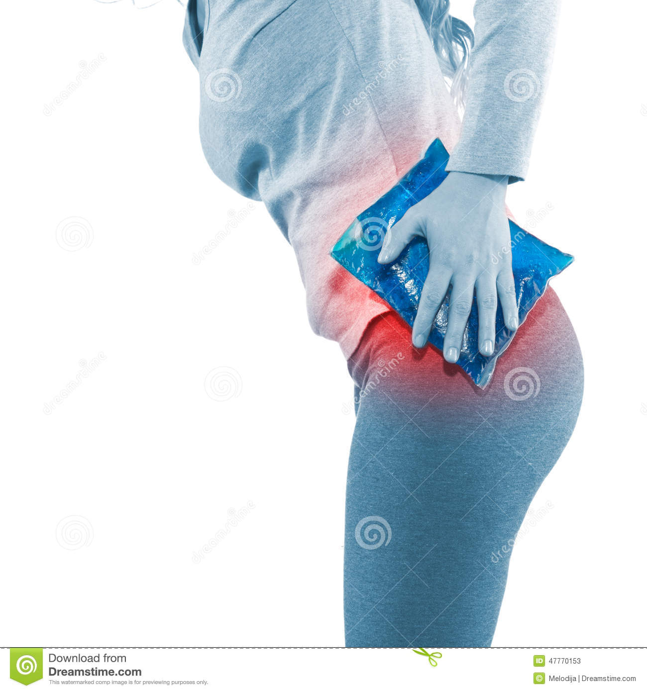 Cool Gel Pack On A Swollen Hurting Hip  Medical Concept Photo