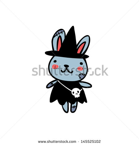 Cute Zombie Rabbit With Blue Fur And Stitches On Its Body Wearing A
