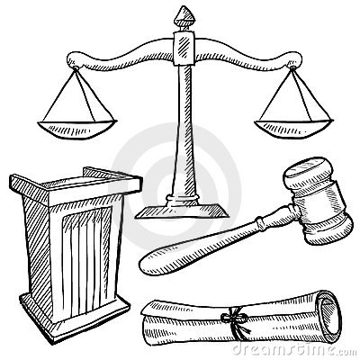 Doodle Style Justice Or Law Vector Illustration With Podium Gavel