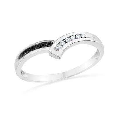 Enhanced Black And White Diamond Bypass Ring In 10k White Gold   Zales