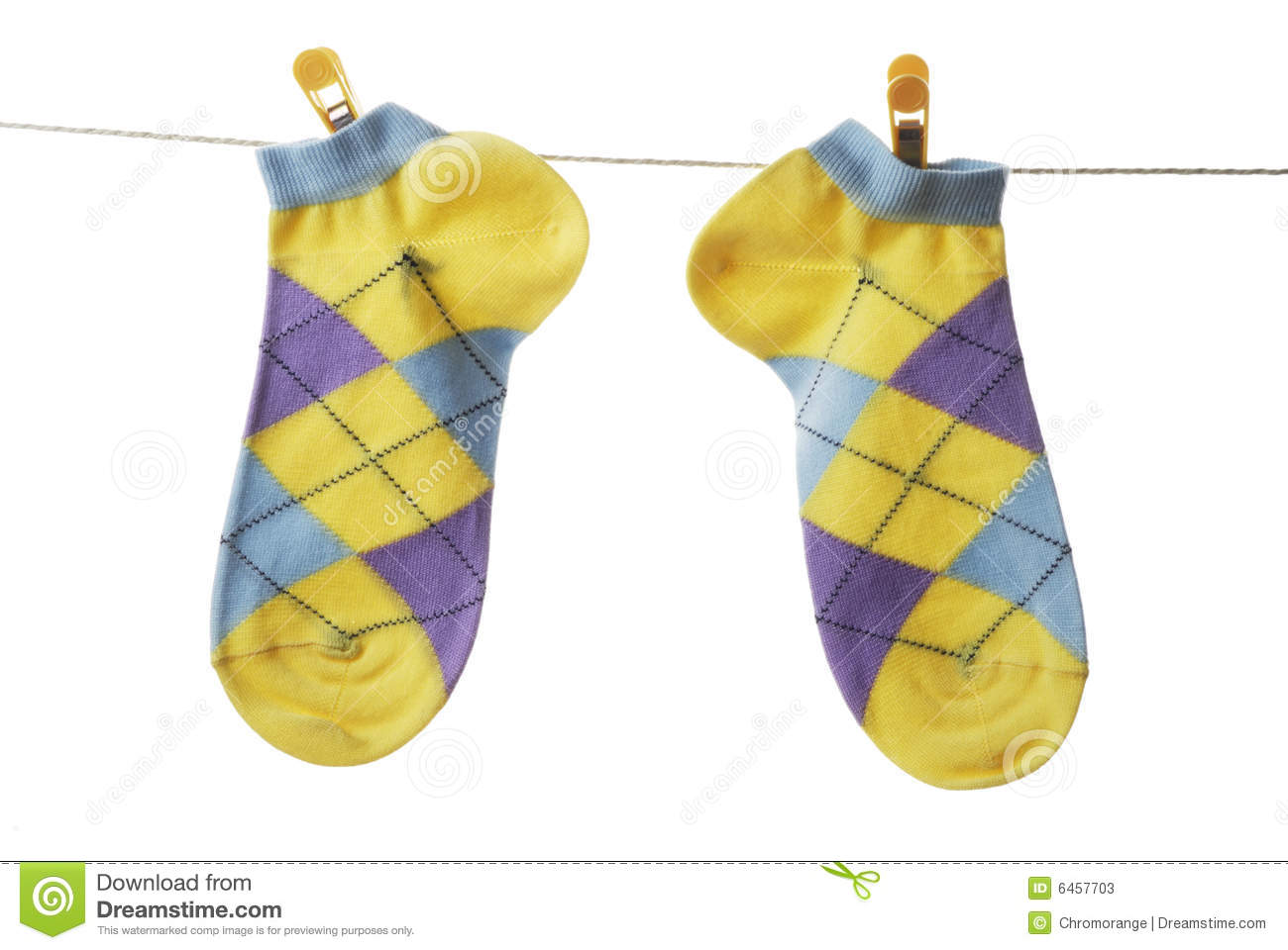 Isolated Colorful Socks Hanging On Clothesline