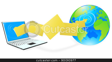 Laptop Computer Uploading Or Downloading Files Stock Vector Clipart