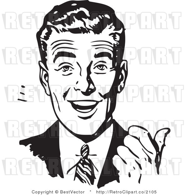 Royalty Free Black And White Retro Vector Clip Art Of An Excited    