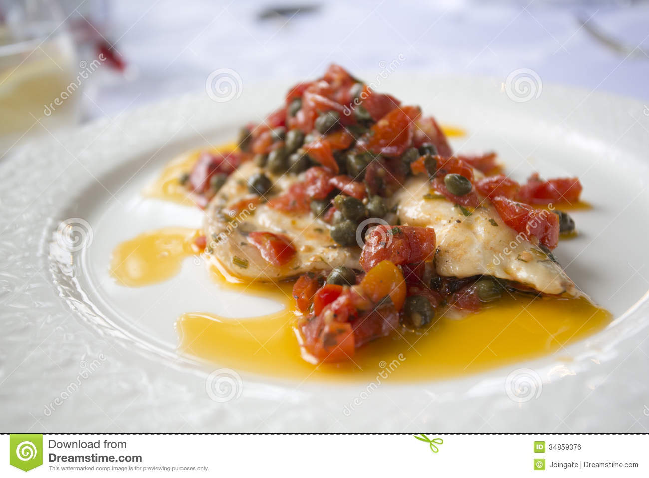 Royalty Free Stock Image  Roasted Sea Bass With Tomatos And Capers