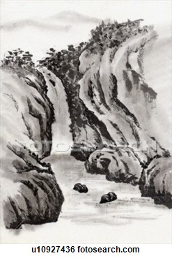 Stock Illustration Of Waterfall Ink Painting Vignette U10927436