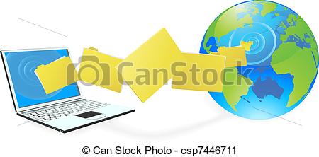 Vector   Laptop Computer Uploading Or Downloading Files   Stock
