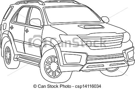 Vector   Suv Car Outline Vector   Stock Illustration Royalty Free