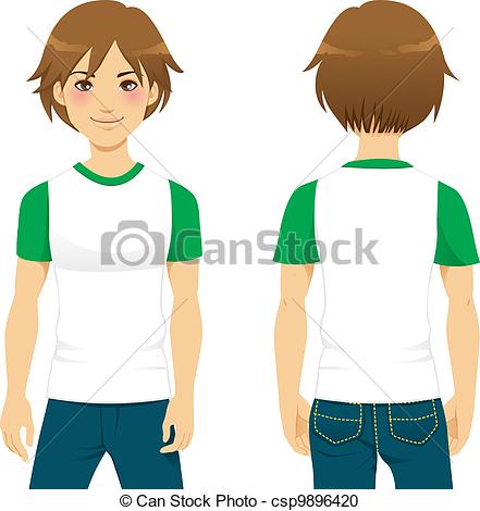     View Of Handsome Man Wearing White And Green Tight T Shirt Template