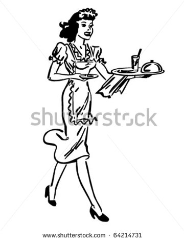 Waitress Bringing Order   Retro Clipart Illustration   Stock Vector