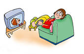 Boy Watching Tv   Clipart Graphic