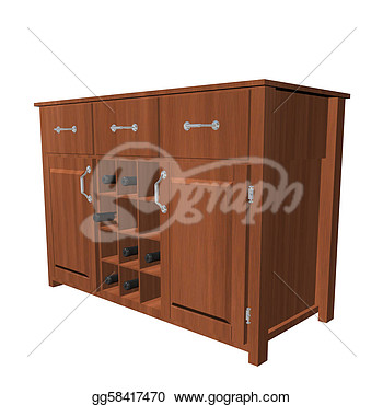 Classic Wooden Cabinet With Wine Rack 3d Illustration  Clipart