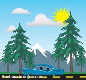 Clipart Illustration Of A Family Driving Through The Woods