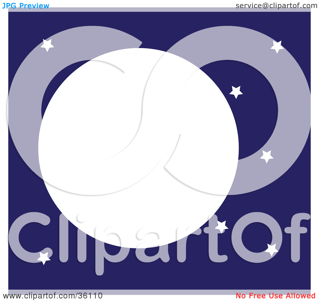 Clipart Illustration Of A Full Moon In A Blue Starry Night Sky By