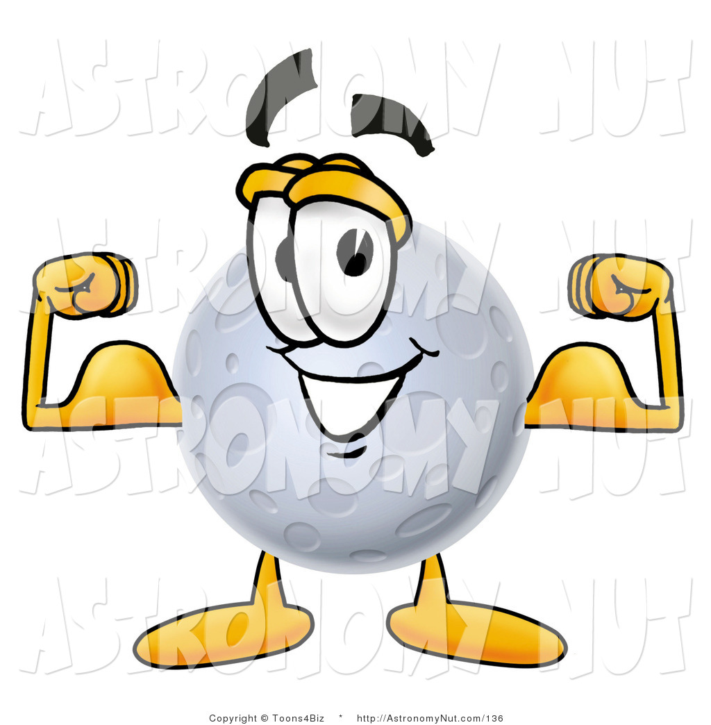 Clipart Of A Smiling Moon Mascot Cartoon Character Flexing His Arm    