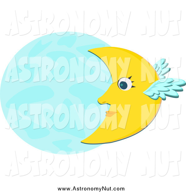Clipart Of A Winged Crescent Moon Over A Blue Full Moon By Bpearth