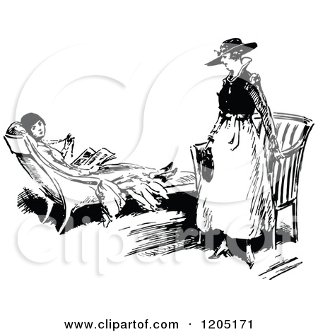 Clipart Of Vintage Black And White Ladies Talking   Royalty Free