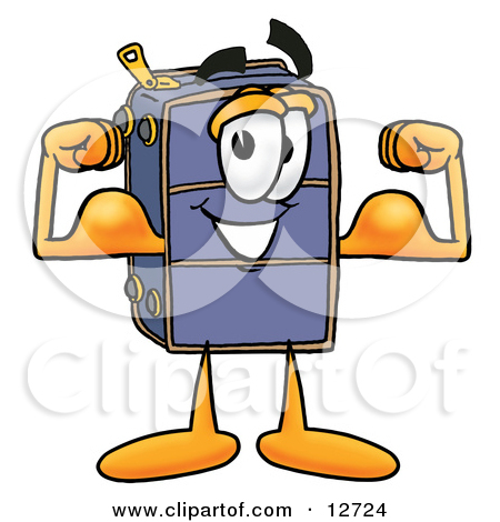 Clipart Picture Of A Suitcase Cartoon Character Flexing His Arm