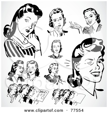 Digital Collage Of Retro Black And White Ladies Thinking And Talking