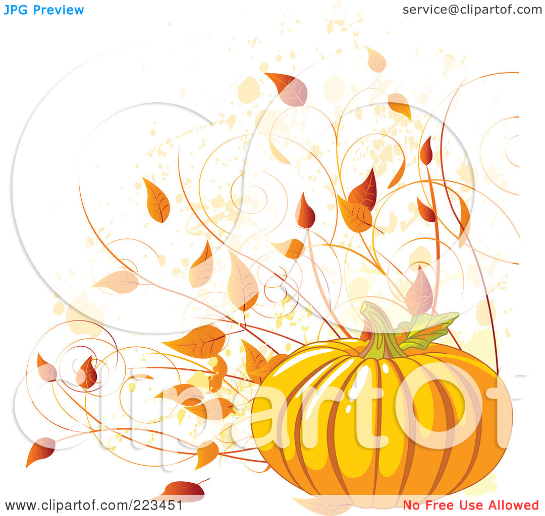 Free  Rf  Clipart Illustration Of A Harvest Pumpkin With Autumn Leaves