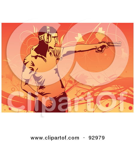 Free  Rf  Clipart Illustration Of A Man Practicing At A Shooting Range