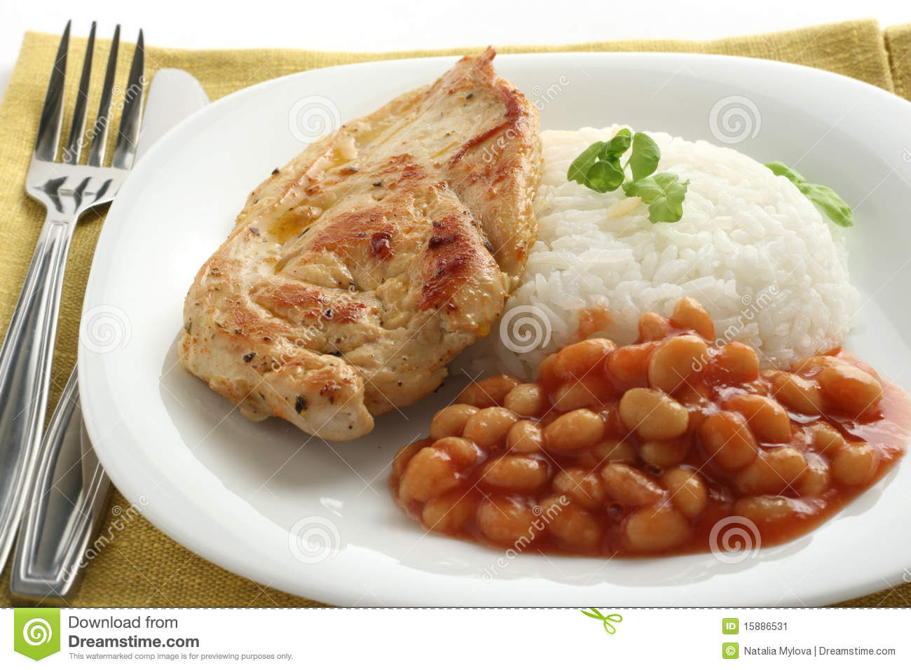 Fried Chicken With Rice And Beans Stock Image   Image  15886531