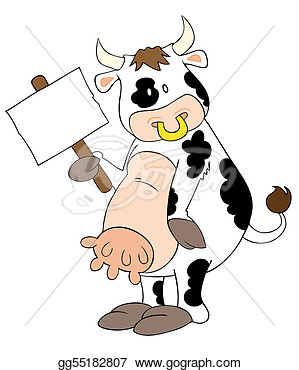 Is A Funny Dairy Cow With White Placard   Clipart Drawing Gg55182807